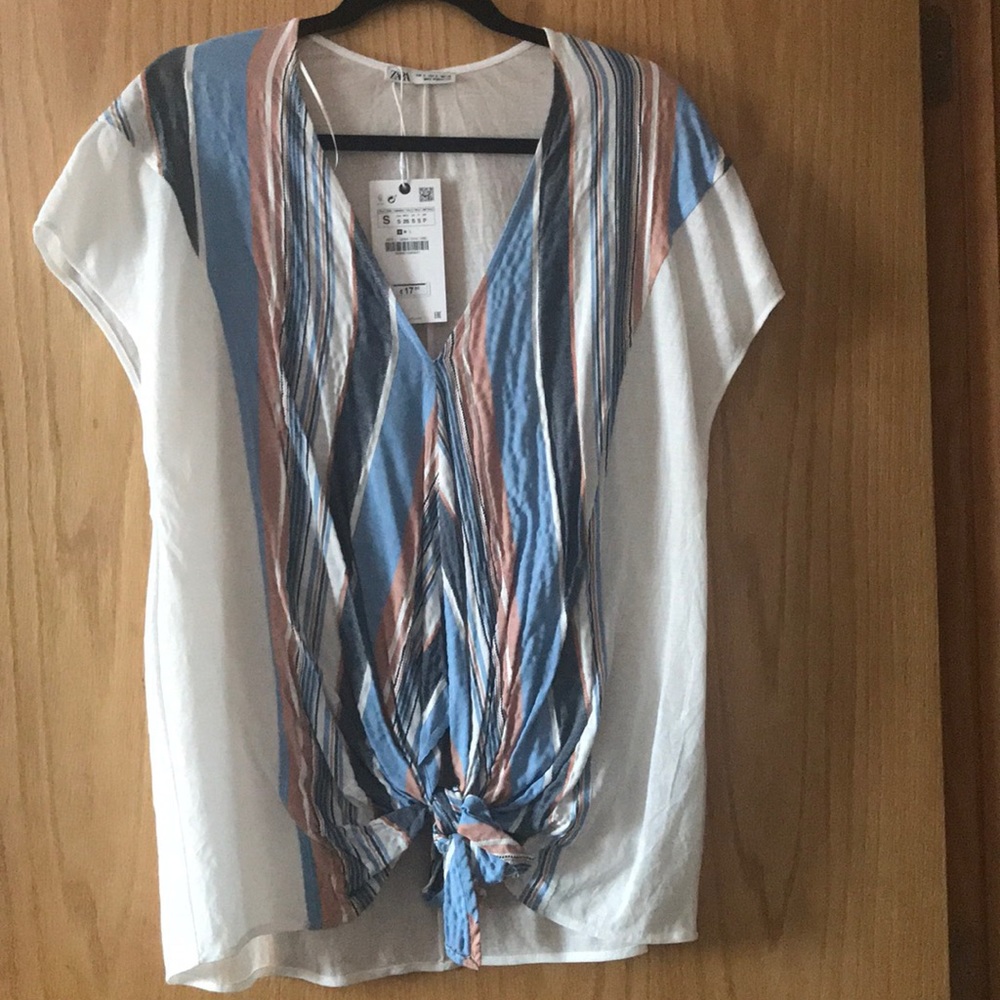 NWT Zara multicolored striped v-neck shirt